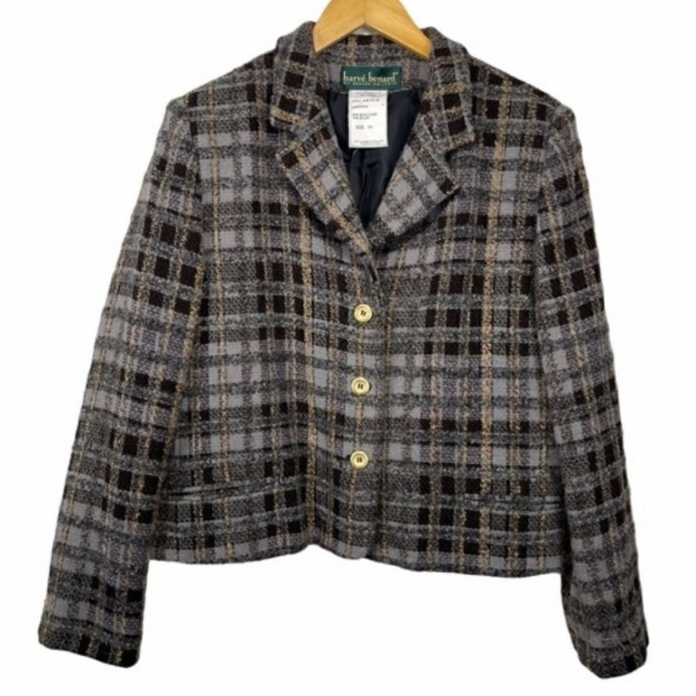 Harve Benard Brown Plaid Button Up Wool Jacket - Picture 2 of 15
